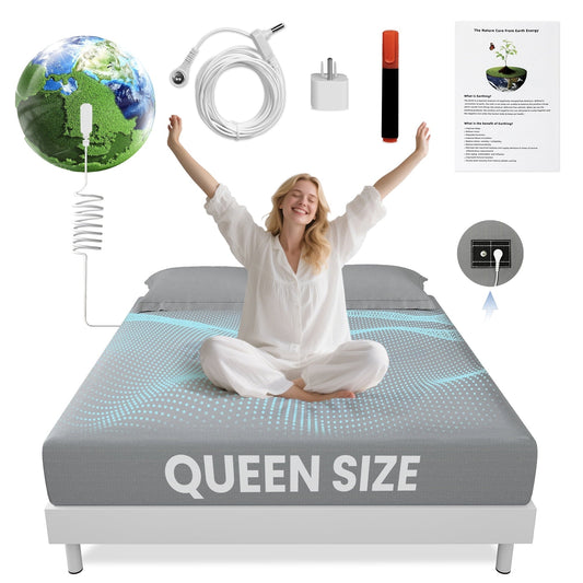 Ultra-Soft Grounding Sheets Queen Size 90% Organic Cotton + 10% Pure Silver Fitted Bed Sheet Gray Fiber Grounding Sheet Earth Ce... - Breathable Egyptian Cotton Flat & Fitted Sheets - Default Title