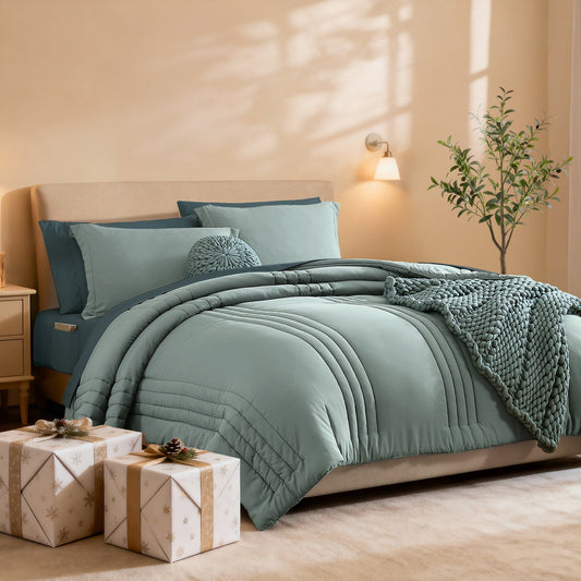 All-Season 7-piece Bed in a Bag Comforter Set with Sheets,Sage Green,Full - All-Season Down Alternative Comforter Insert - Default Title