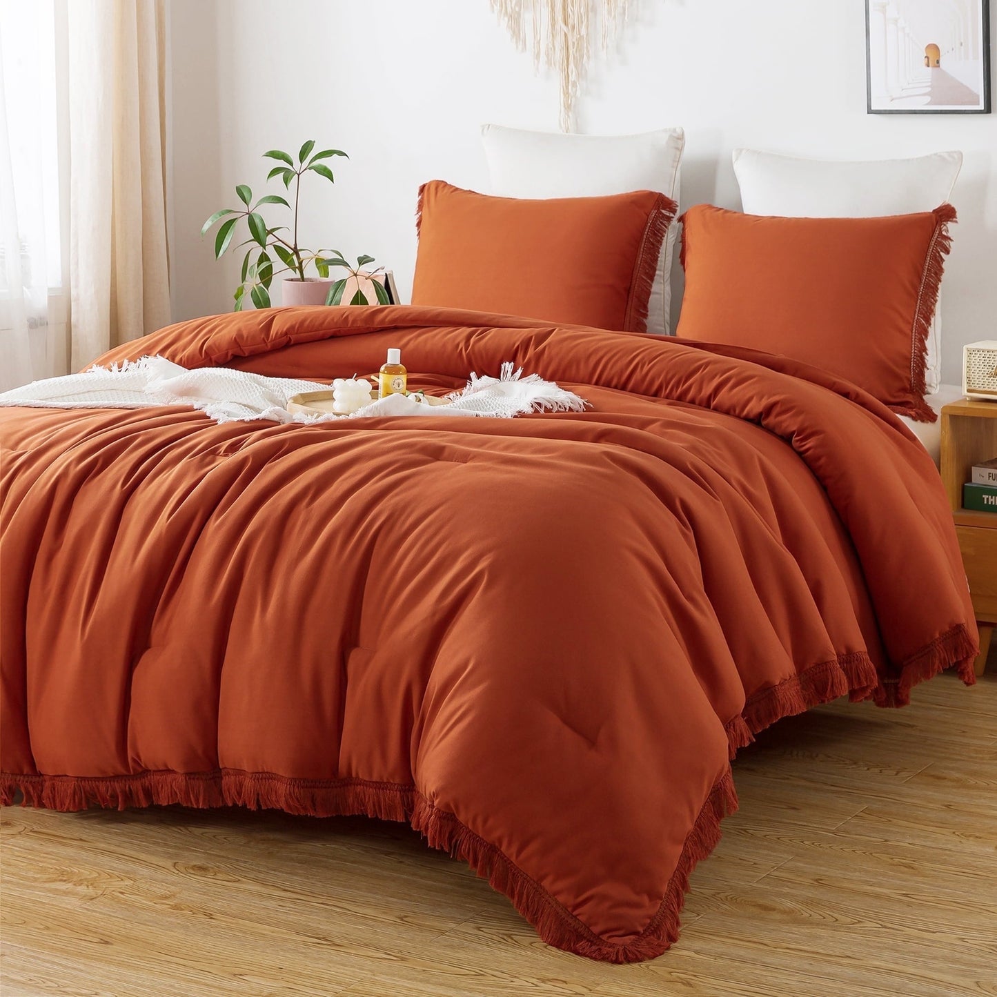 Heavyweight Warmth King Size Comforter Sets Burnt Orange, 3 Pieces Soft Fluffy Boho Bedding Comforter Sets for King Bed, All Season Terr... - All-Season Down Alternative Comforter Insert - Default Title