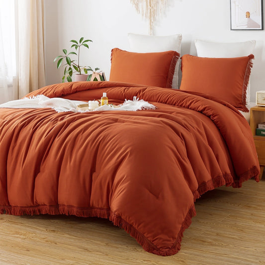 Heavyweight Warmth King Size Comforter Sets Burnt Orange, 3 Pieces Soft Fluffy Boho Bedding Comforter Sets for King Bed, All Season Terr... - All-Season Down Alternative Comforter Insert - Default Title