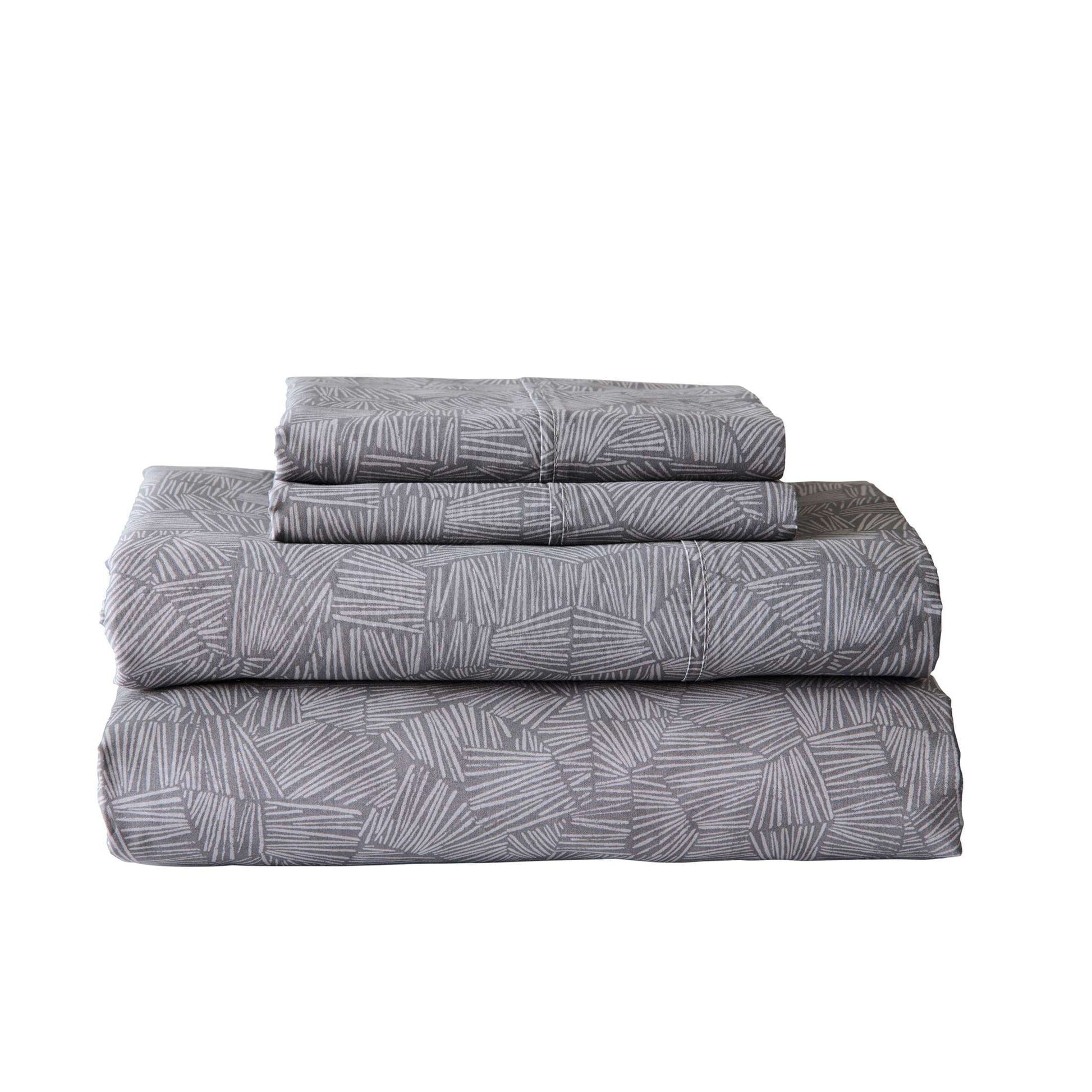 Premium Egyptian Cotton 300 Thread Count 3-Piece Cotton Percale Ziggy Geo Print Grey Flannel Bed Sheet Set, Twin - Breathable Egyptian Cotton Flat & Fitted Sheets - Default Title