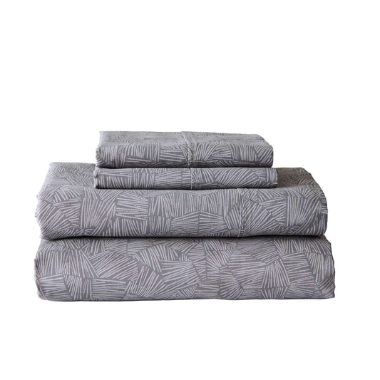 Ultra-Soft 300 Thread Count 4-Piece Cotton Percale Ziggy Geo Print Grey Bed Sheet Set, King - Luxury Bed Sheet Set with Deep Pockets - Default Title