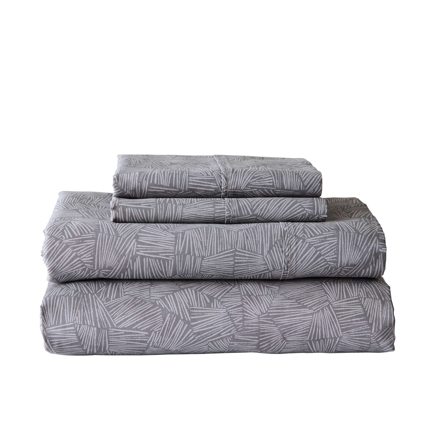 Breathable Luxury 300 Thread Count 4-Piece Cotton Percale Ziggy Geo Print Grey Flannel Bed Sheet Set, Queen - Cooling Hotel Quality Bedding Sheets and Pillowcases - Default Title