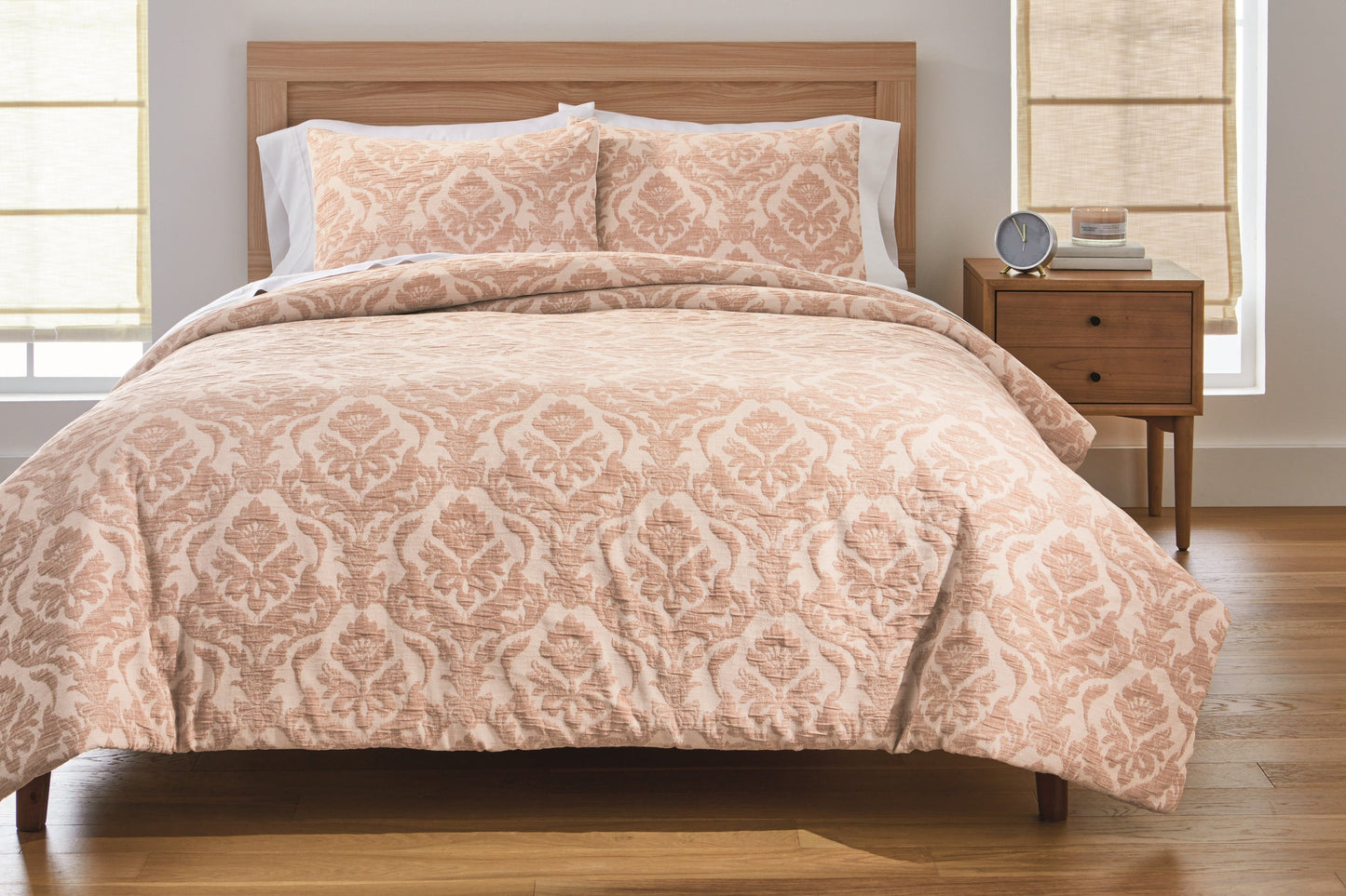 Luxurious Quilted Woven Damask 2-Piece Comforter Set, Blush, Full Queen, All Ages - Luxurious Quilted Duvet Cover Set - Default Title