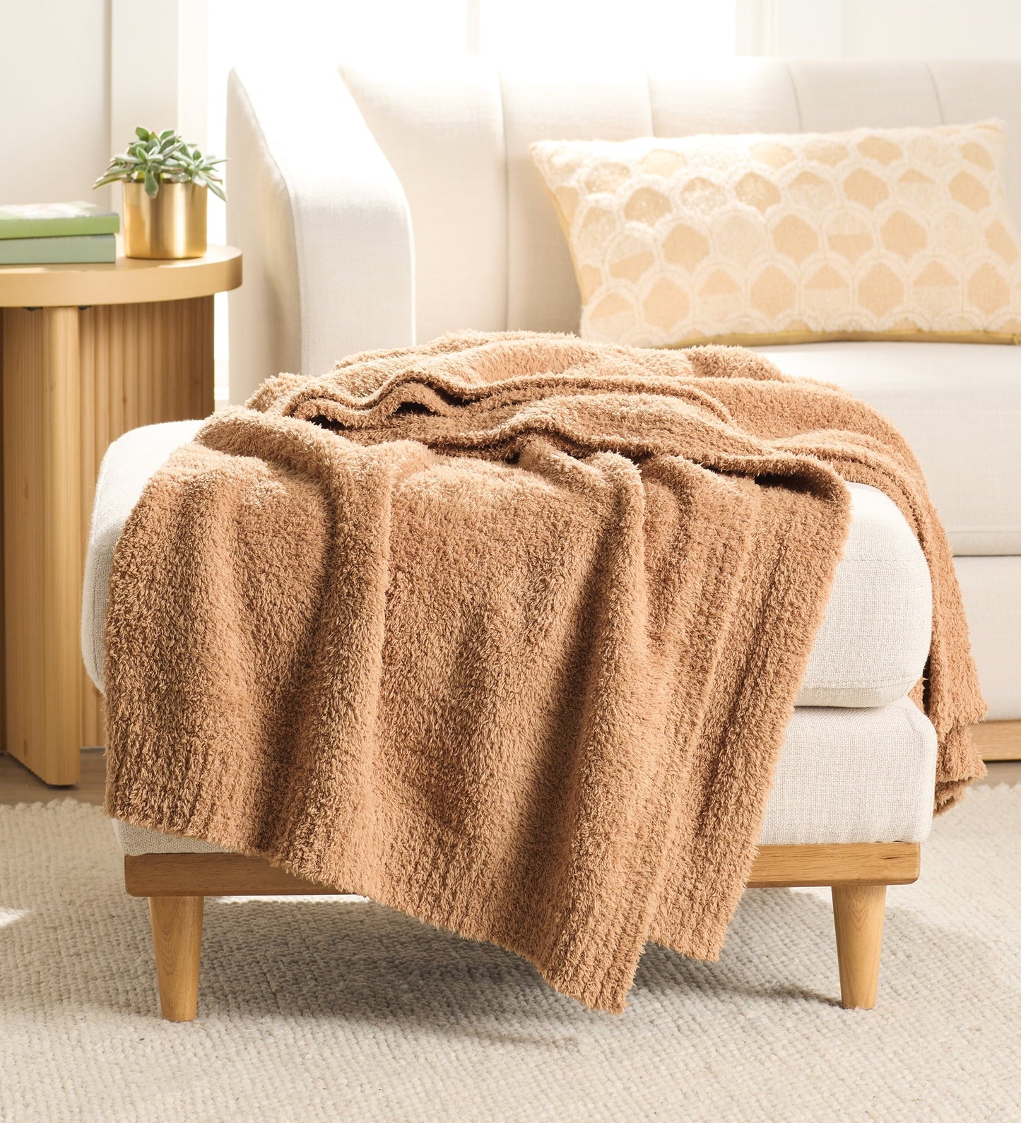 Reversible Sherpa Cozy Knit Throw, Dark Caramel, 50x72" - Luxury Knitted Decorative Throw Blanket with Fringes - Default Title