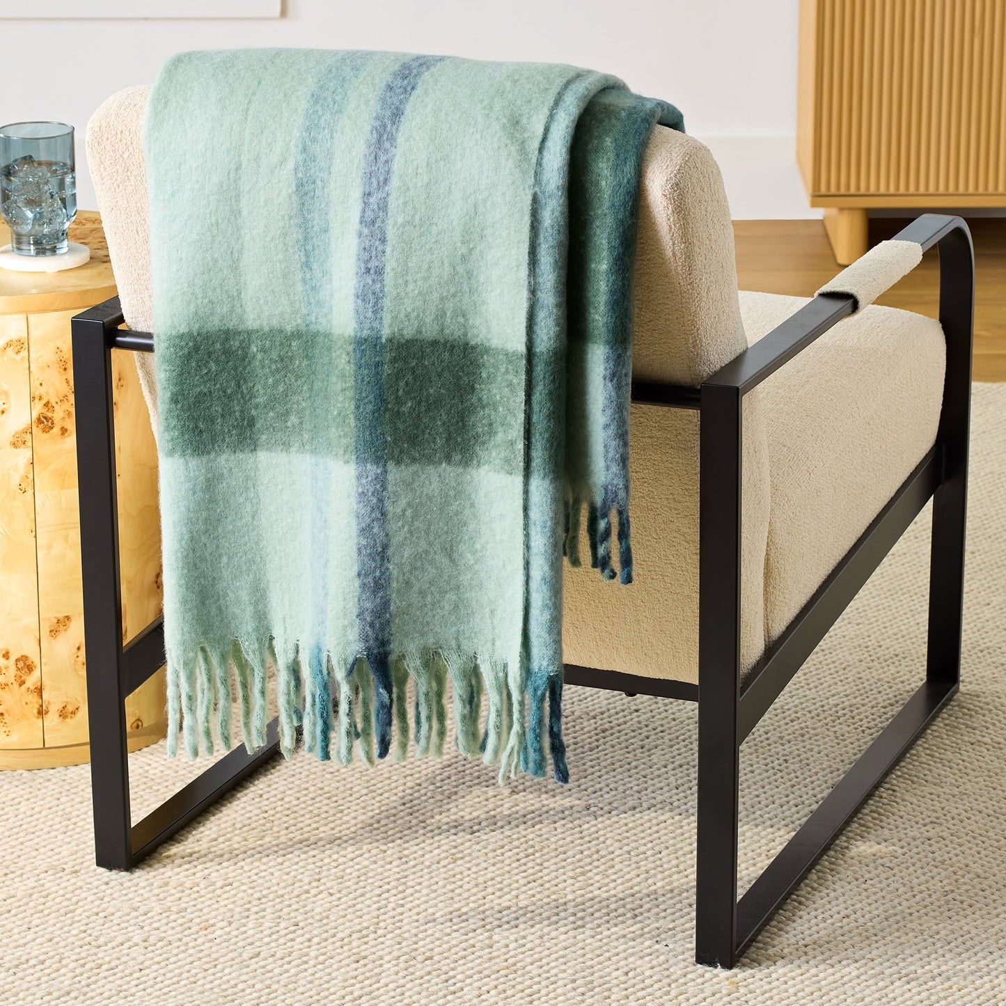 Reversible Sherpa Faux Mohair Cozy Couch Throw Blanket Green Plaid, 50x72" - Cozy Fleece Throw Blanket for Couch & Bed - Default Title