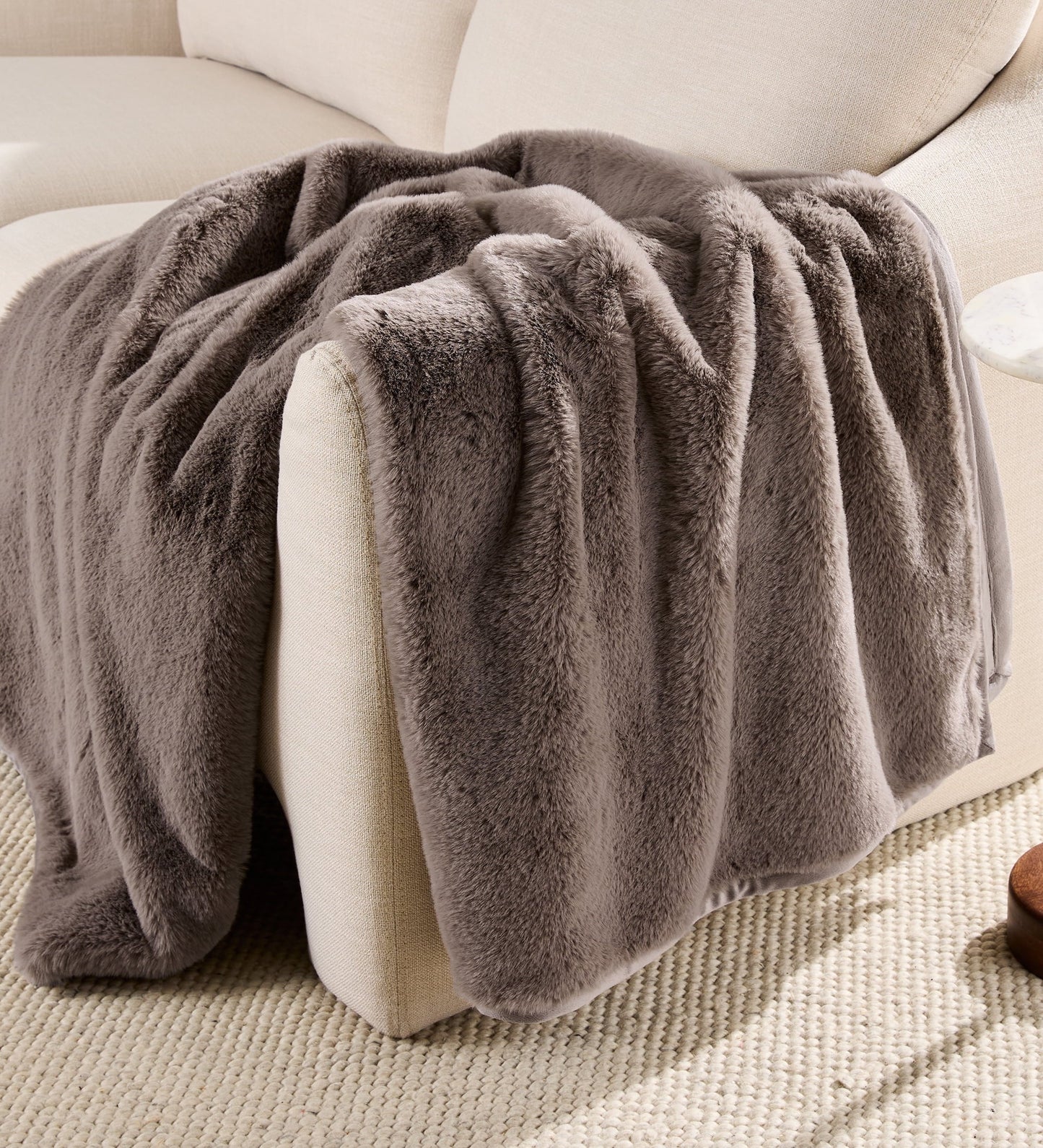 Lightweight Warm Grey Faux Fur Ultra Soft Luxury Oversized Throw Blanket 50" x 72", Grey Bisque - Luxury Knitted Decorative Throw Blanket with Fringes - Default Title