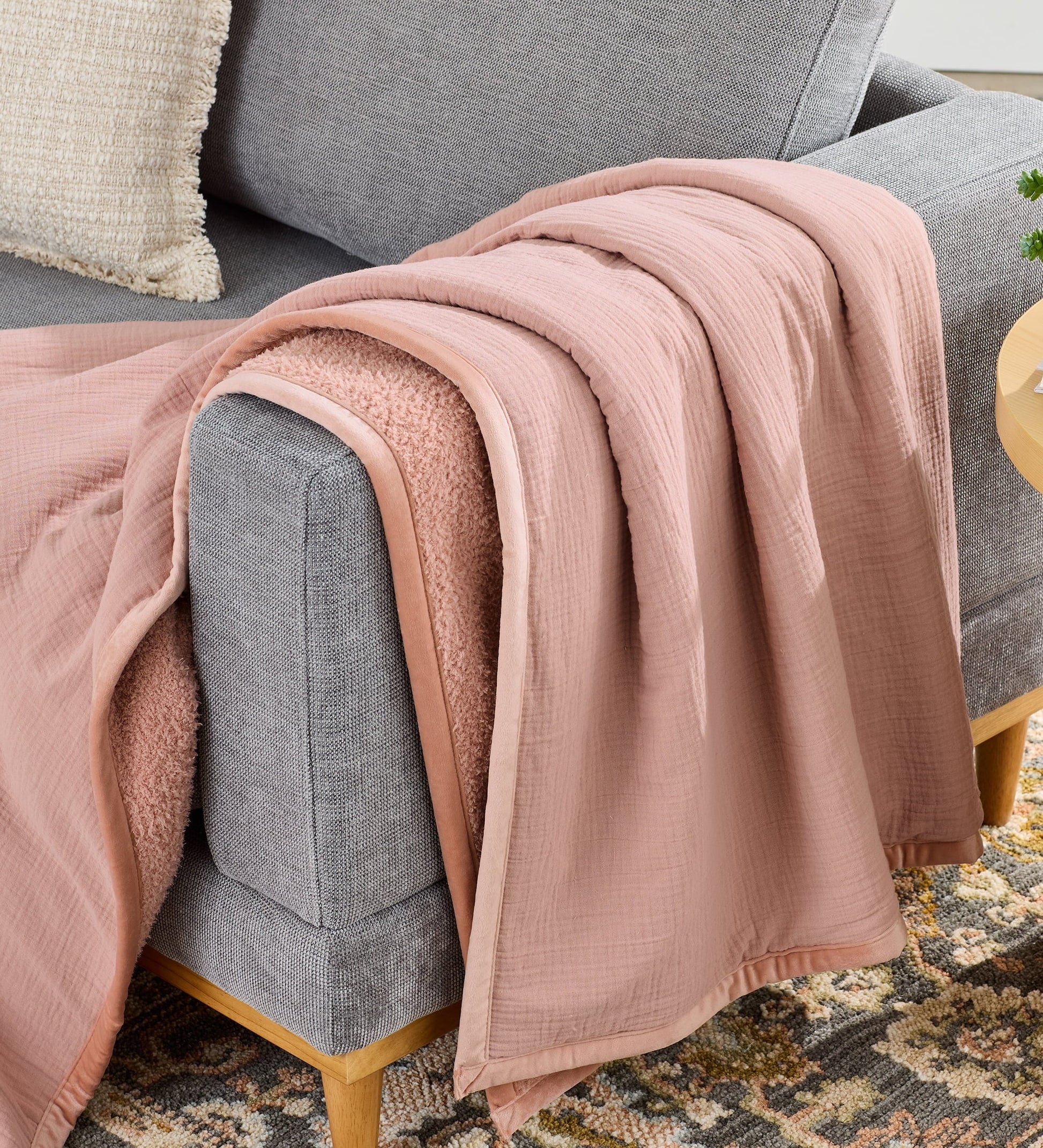 Cozy Fleece Gauze Reverse to Cozy Knit Super Soft Throw Blanket, Oversized, Antique Blush - Cozy Fleece Throw Blanket for Couch & Bed - Default Title