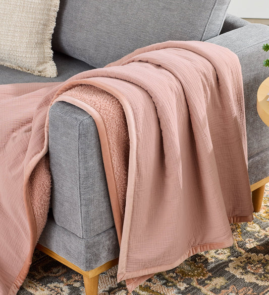 Cozy Fleece Gauze Reverse to Cozy Knit Super Soft Throw Blanket, Oversized, Antique Blush - Cozy Fleece Throw Blanket for Couch & Bed - Default Title