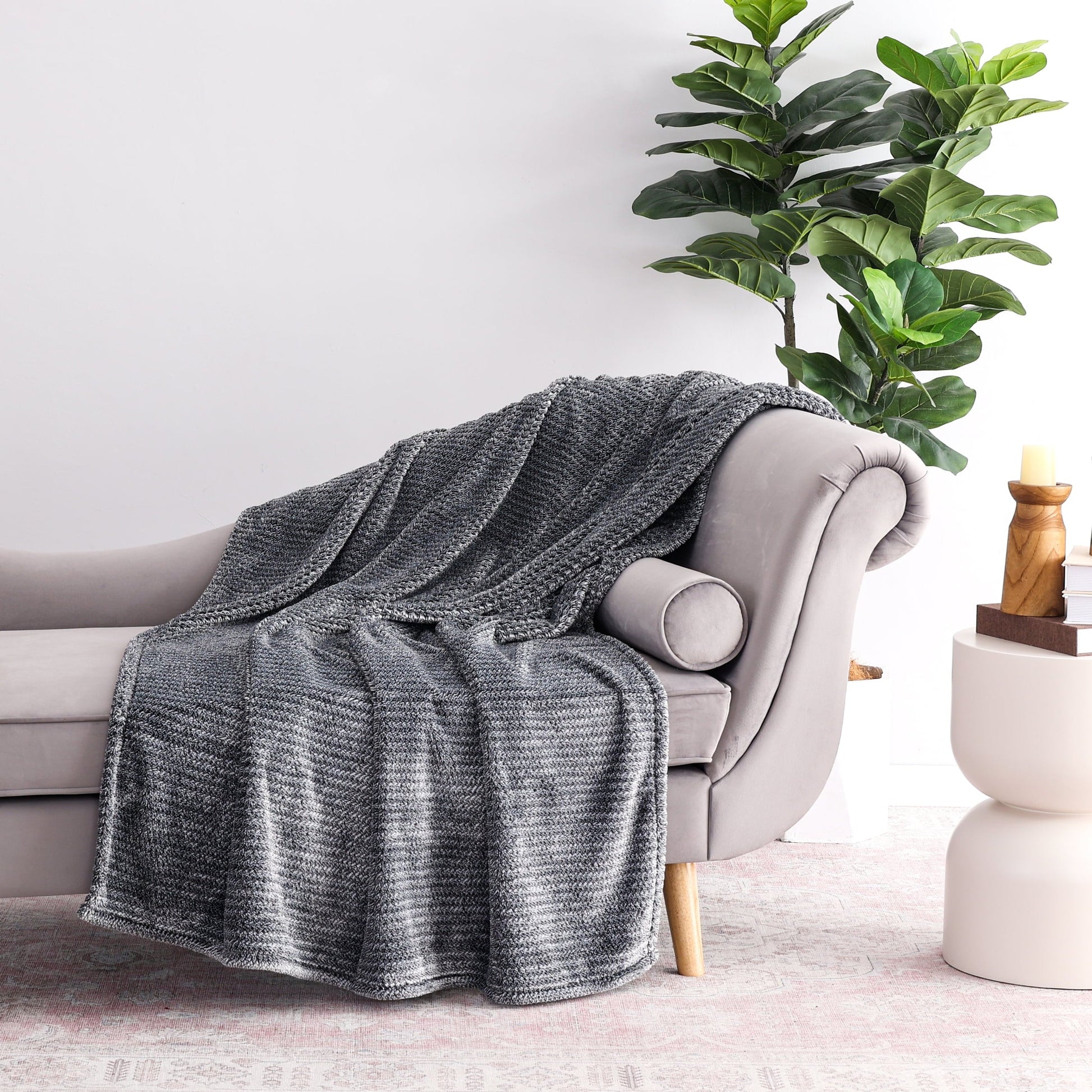 Lightweight Warm Plush Textured Heathered Soft Oversized Throw Blanket, Gray - Super Soft Reversible Sherpa Flannel Blanket - Default Title