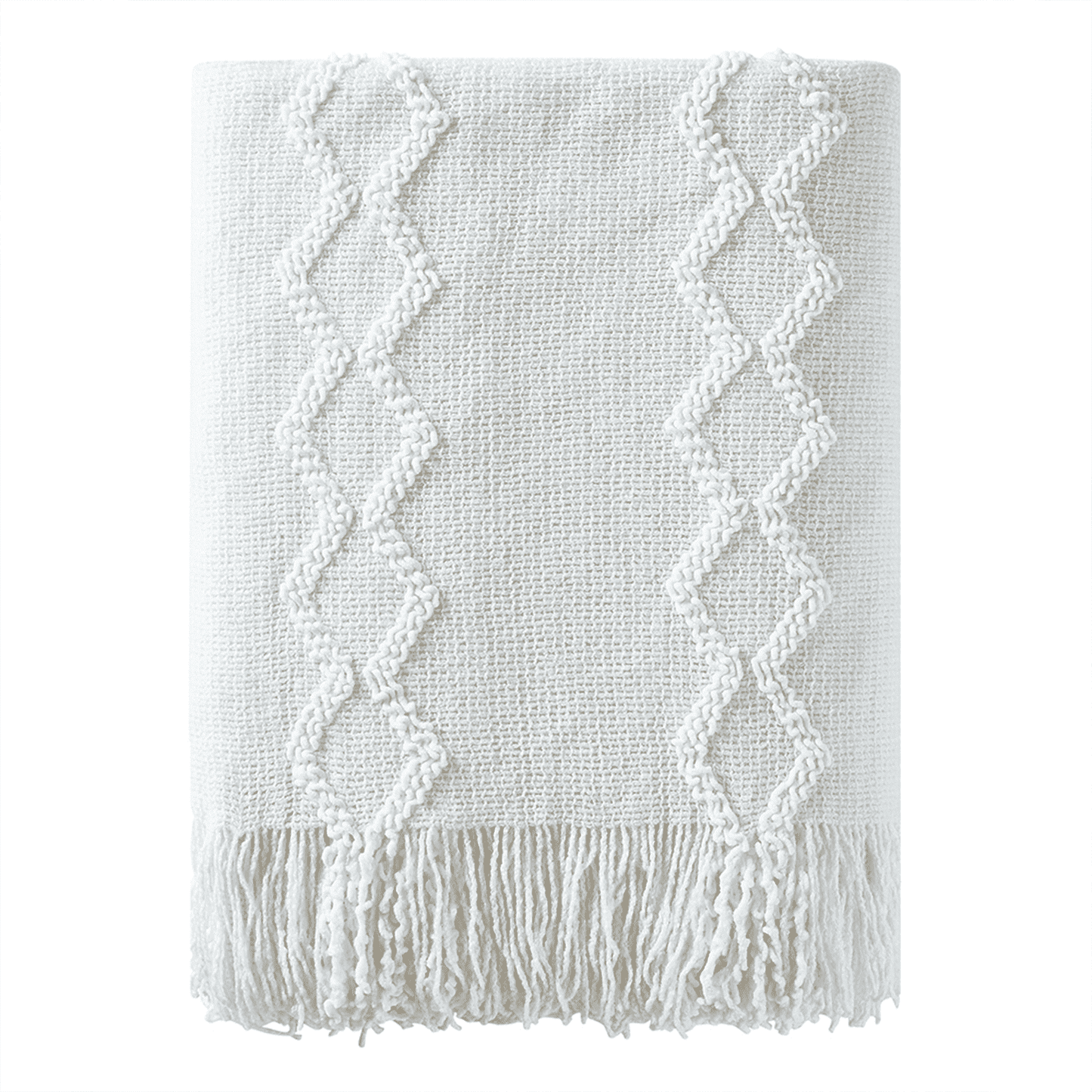 Decorative Knitted Fluffy Chenille Knitted Fringe Throw Blanket, Lightweight Soft Cozy Bed Sofa Chair Blanket, White, 50" x 60" - Lightweight Plush Warm Blanket for All Seasons - Default Title