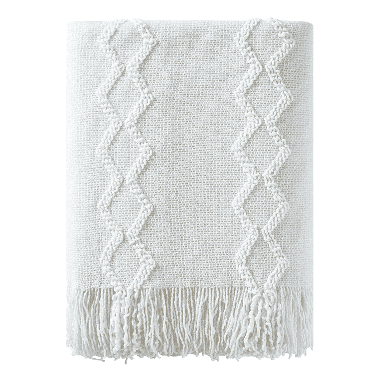 Decorative Knitted Fluffy Chenille Knitted Fringe Throw Blanket, Lightweight Soft Cozy Bed Sofa Chair Blanket, White, 50" x 60" - Lightweight Plush Warm Blanket for All Seasons - Default Title
