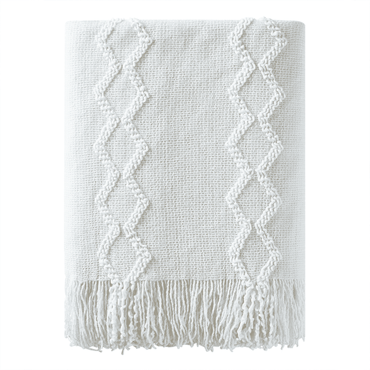 Decorative Knitted Fluffy Chenille Knitted Fringe Throw Blanket, Lightweight Soft Cozy Bed Sofa Chair Blanket, White, 50" x 60" - Lightweight Plush Warm Blanket for All Seasons - Default Title