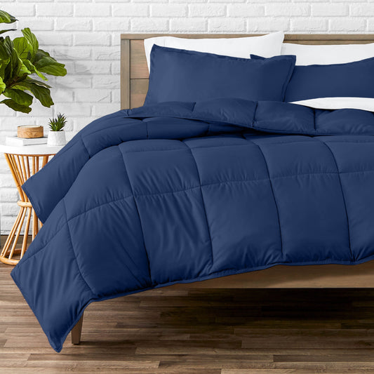 Luxurious Quilted Down Alternative Comforter Set - 3-Pieces - All Seasons - Queen, Dark Blue - Luxurious Quilted Duvet Cover Set - Default Title