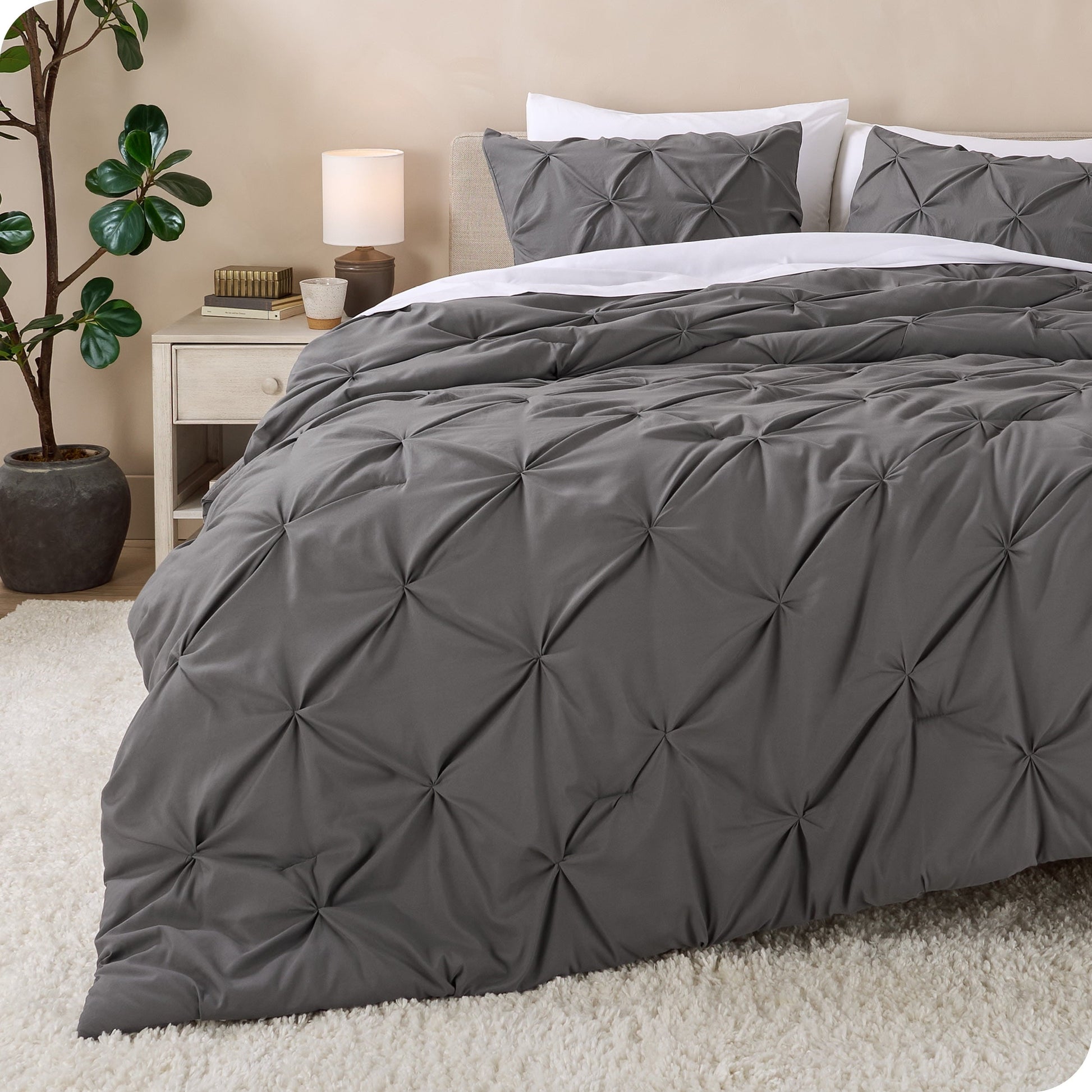 All-Season Pintuck Down Alternative Comforter Set - 3-Pieces - All Seasons - King, Grey - All-Season Down Alternative Comforter Insert - Default Title