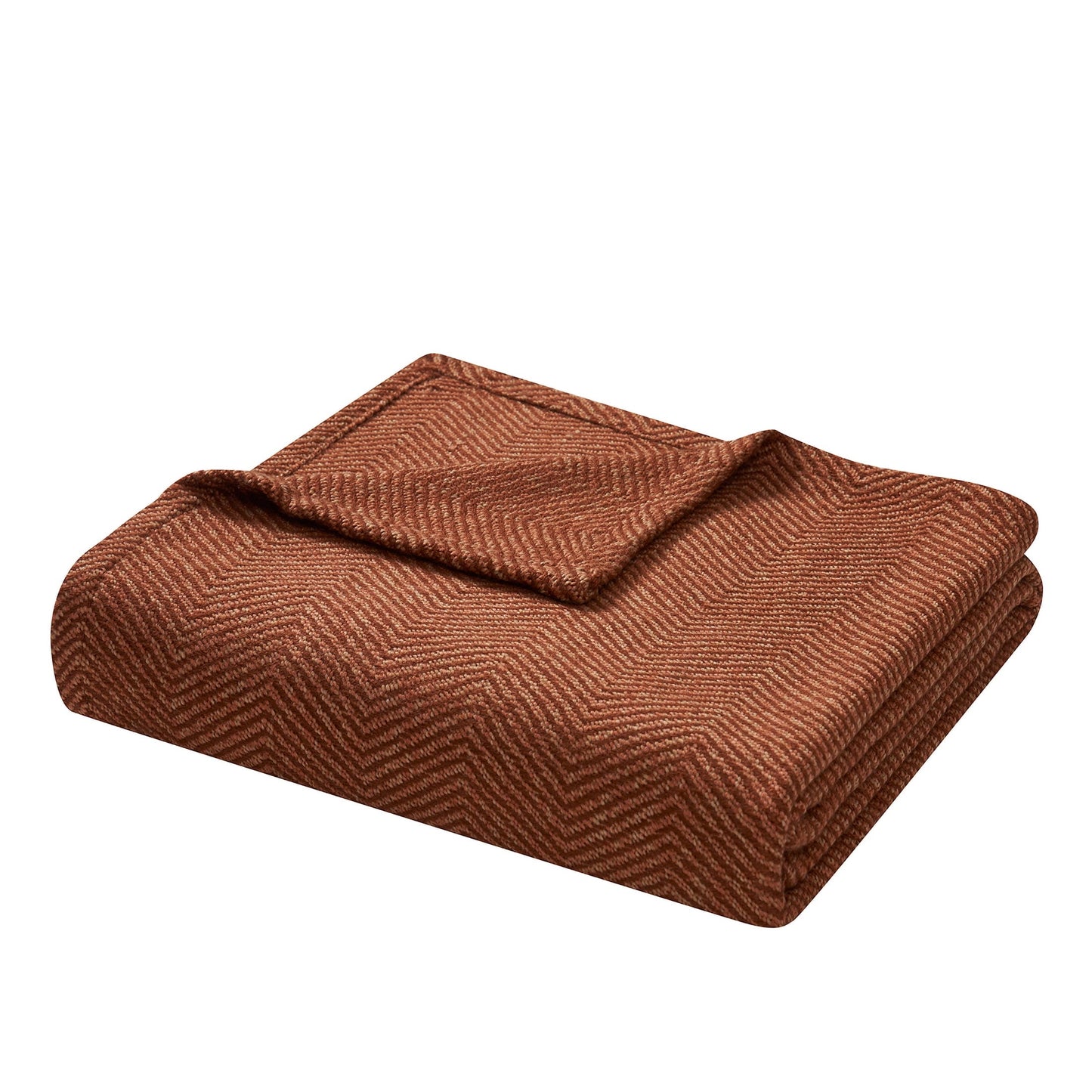 Cozy Fleece Beautiful Rust Woven Herringbone Throw , 50" x 60" - Luxury Knitted Decorative Throw Blanket with Fringes - Default Title