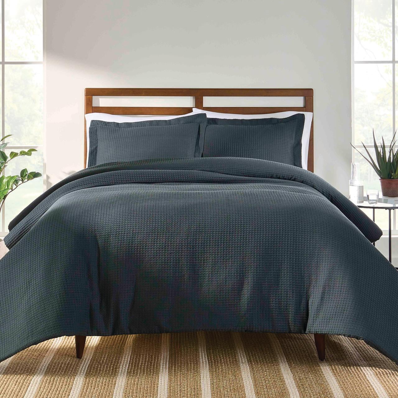 Luxurious Quilted 3-Piece Grey Waffle Comforter Set, Adult Full/Queen - Luxurious Quilted Duvet Cover Set - Default Title