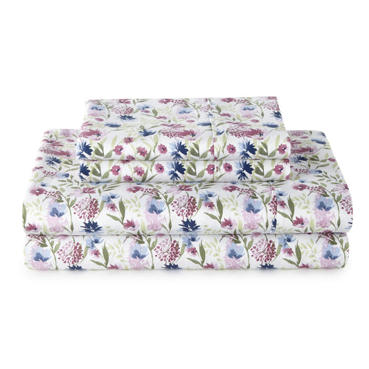 Wrinkle-Resistant 4-Piece 300 Thread Count Bashful Blooms Cool Cotton Sateen Bed Sheet Set, Queen - Luxury Bed Sheet Set with Deep Pockets - Default Title