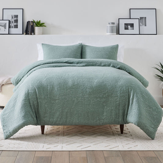 Fluffy Down Alternative 3-Piece Sage Floral Comforter Set, Full/Queen - All-Season Down Alternative Comforter Insert - Default Title