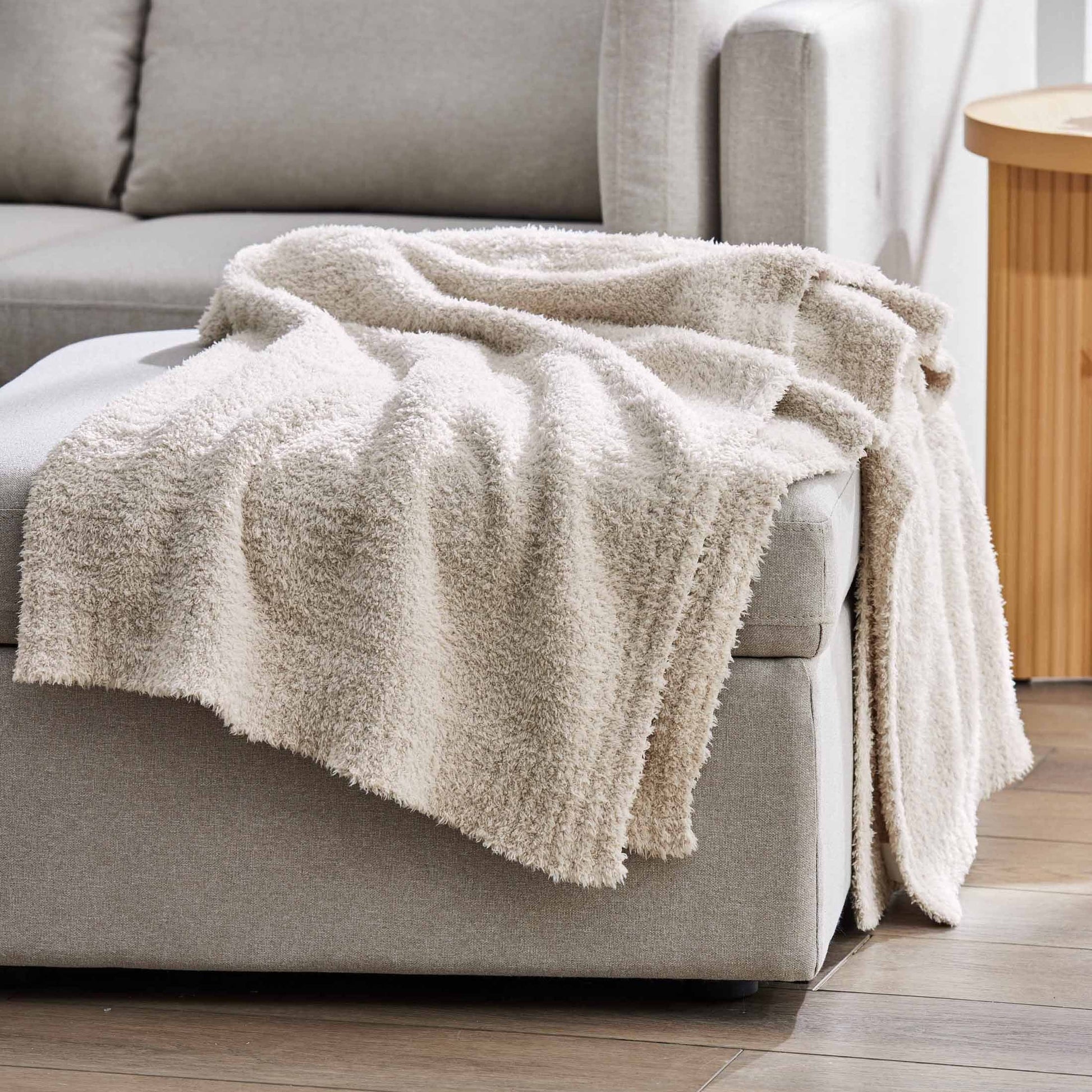 Reversible Sherpa Beige Cozy Knit Throw, 50" x 72" - Luxury Knitted Decorative Throw Blanket with Fringes - Default Title