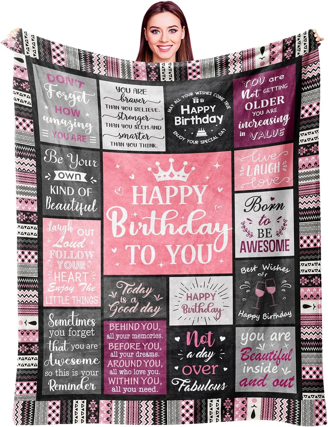 Lightweight Warm Birthday Gifts for Women Girls Throw Blanket, Happy Birthday Decorations for Women, Gifts for Women Birthday Unique, ... - Cozy Fleece Throw Blanket for Couch & Bed - Default Title
