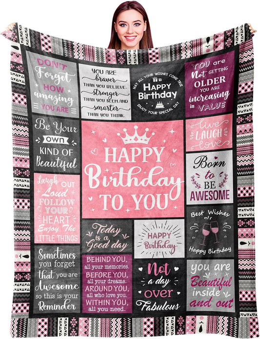 Lightweight Warm Birthday Gifts for Women Girls Throw Blanket, Happy Birthday Decorations for Women, Gifts for Women Birthday Unique, ... - Cozy Fleece Throw Blanket for Couch & Bed - Default Title
