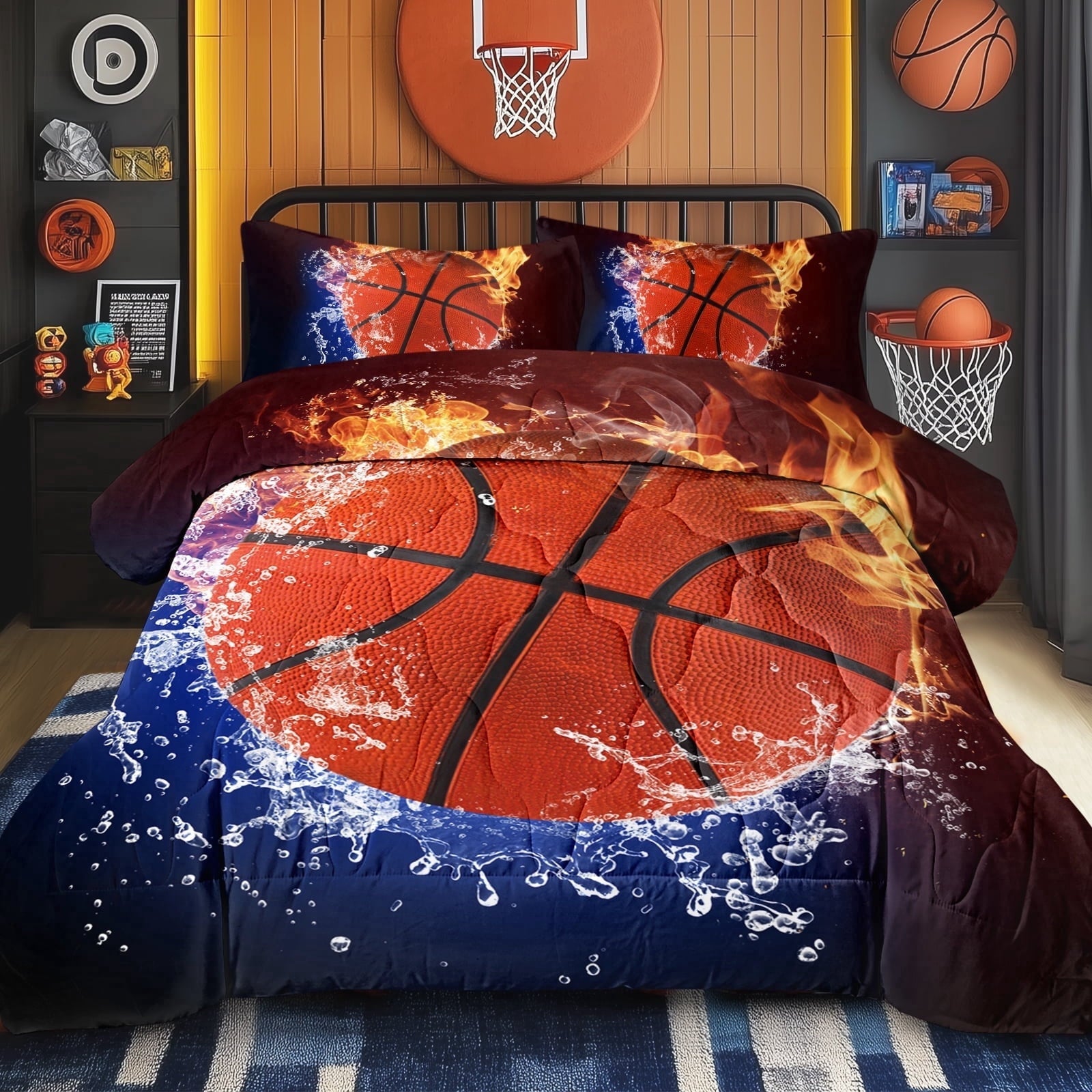 Fluffy Down Alternative Twin Comforter Set, 3 Pieces Sport Bedding Set for Kids Boys Teens Brushed Microfiber Basketball Comforter Set, 66x90... - Luxurious Quilted Duvet Cover Set - Default Title