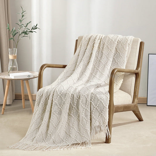 Reversible Sherpa Texture Pure Color Soft Throw Blanket and Sofa Or Bed Knitted Decorative Blanket 50 x70 inches Jacquard Diamond Beige... - Lightweight Plush Warm Blanket for All Seasons - Default Title