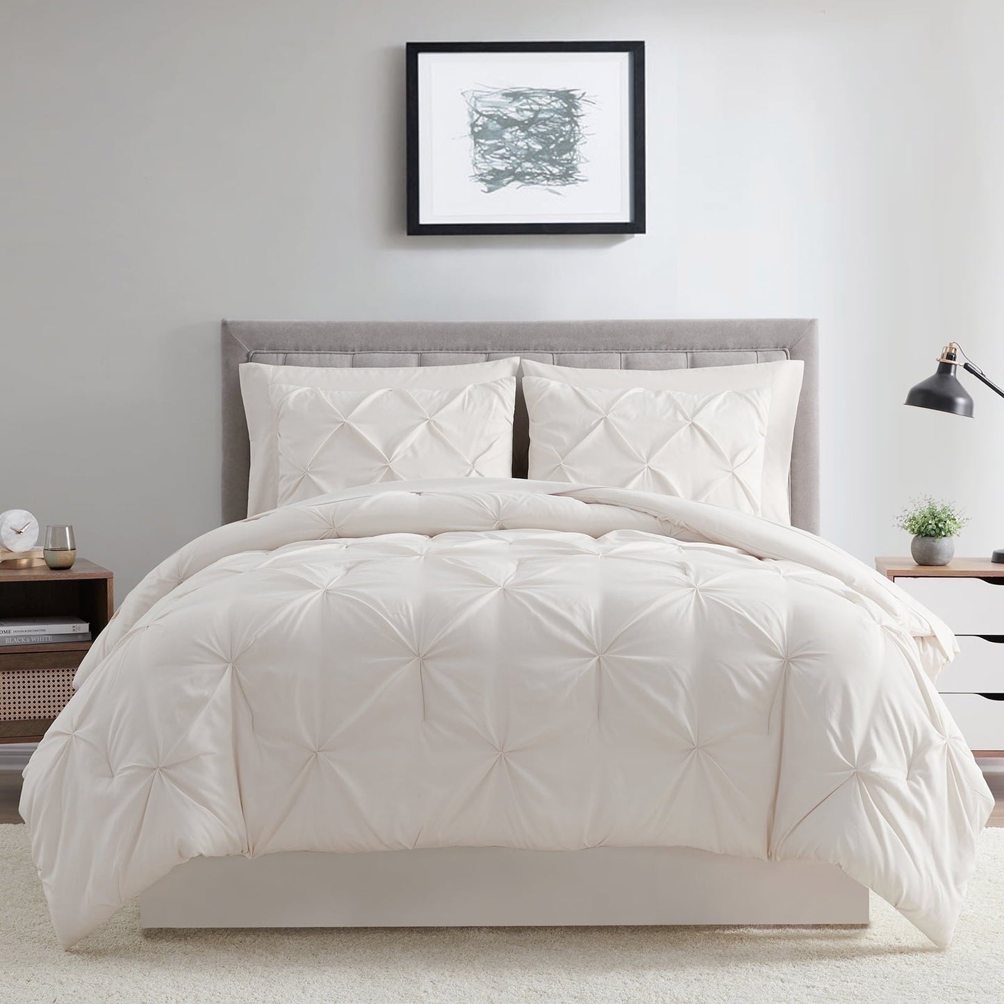 Fluffy Down Alternative Comforter Set, 3-Piece, Queen, Pleated Wrinkle-Resistant Microfiber Bedding, Ivory, All-Season - All-Season Down Alternative Comforter Insert - Default Title
