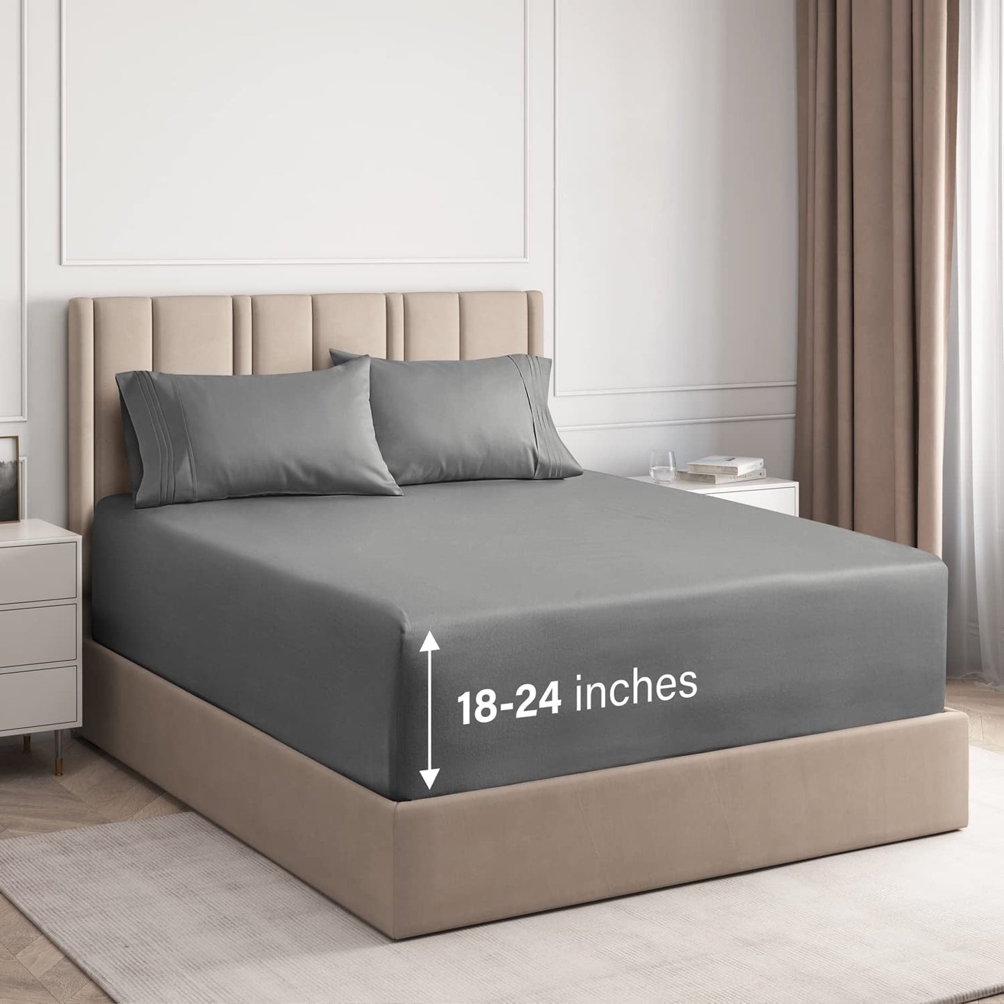 Wrinkle-Resistant 4-Piece Extra Deep Pocket Sheet Set - Full Size Breathable & Cooling Bed Sheets Fits 18"-24" Mattresses, Gray - Breathable Egyptian Cotton Flat & Fitted Sheets - Default Title