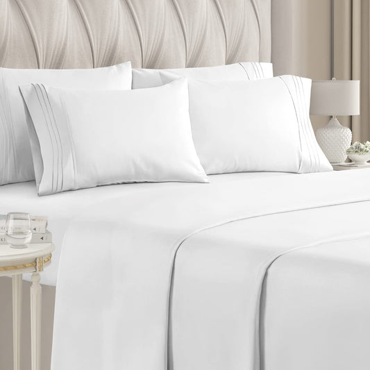 Wrinkle-Resistant 6-Piece Breathable and Cooling Sheet Set With Extra Matching Pillowcases - King Size Bed Sheets Fits 8"-16... - Premium Ultra-Soft Pillowcase Pair for Sleeping - Default Title