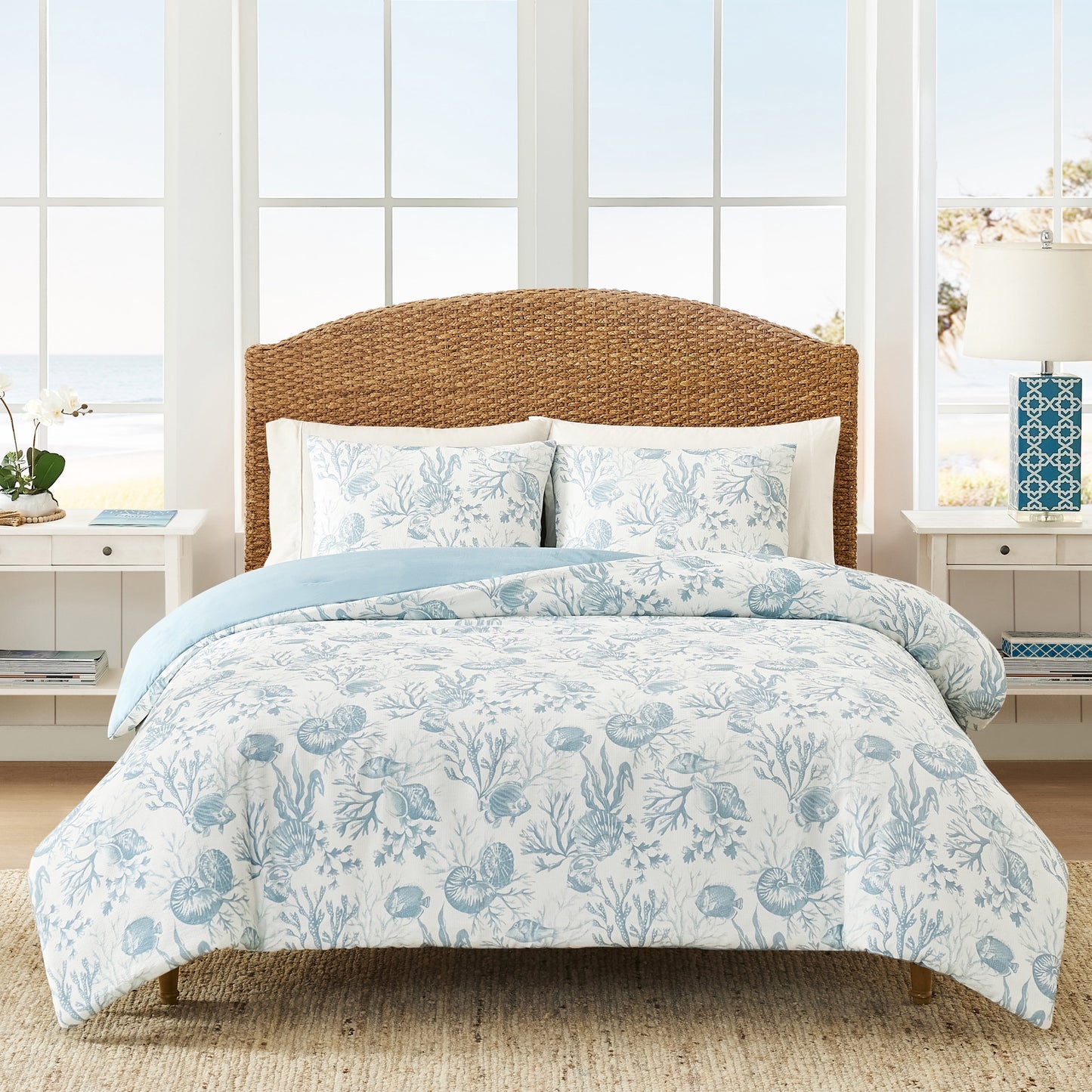 Heavyweight Warmth 3-Piece Lightweight 100% Cotton Blue & White Ocean Print Comforter Set, Full/Queen - Cloud-Like Soft Lightweight Bed Comforter - Default Title