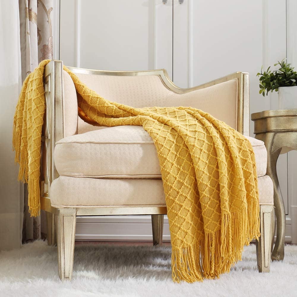 Lightweight Warm Decorative Soft Spring Summer Fall Throw Blanket ,for Couch Sofa Chair Bed,50''X60'',Mustard Yellow - Lightweight Plush Warm Blanket for All Seasons - Default Title