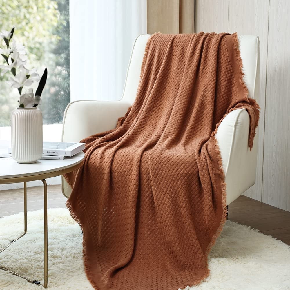 Decorative Knitted Farmhouse Rust Knit Throw Blanket for Couch Sofa Chair Bed Home Decoration, Soft Warm Cozy Light Weight for Spring Su... - Cozy Fleece Throw Blanket for Couch & Bed - Default Title