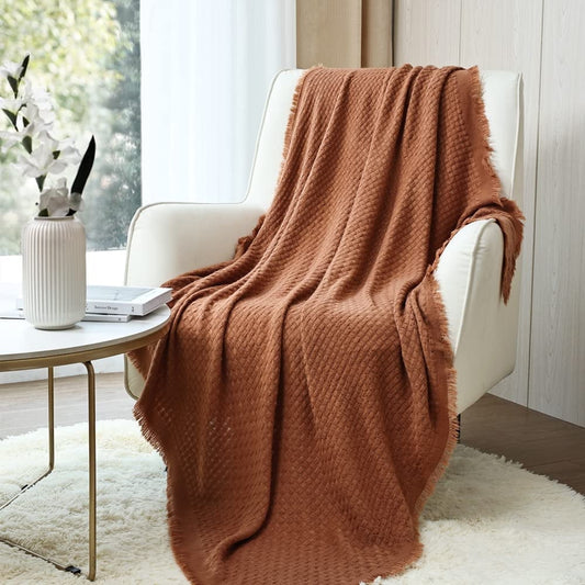 Decorative Knitted Farmhouse Rust Knit Throw Blanket for Couch Sofa Chair Bed Home Decoration, Soft Warm Cozy Light Weight for Spring Su... - Cozy Fleece Throw Blanket for Couch & Bed - Default Title