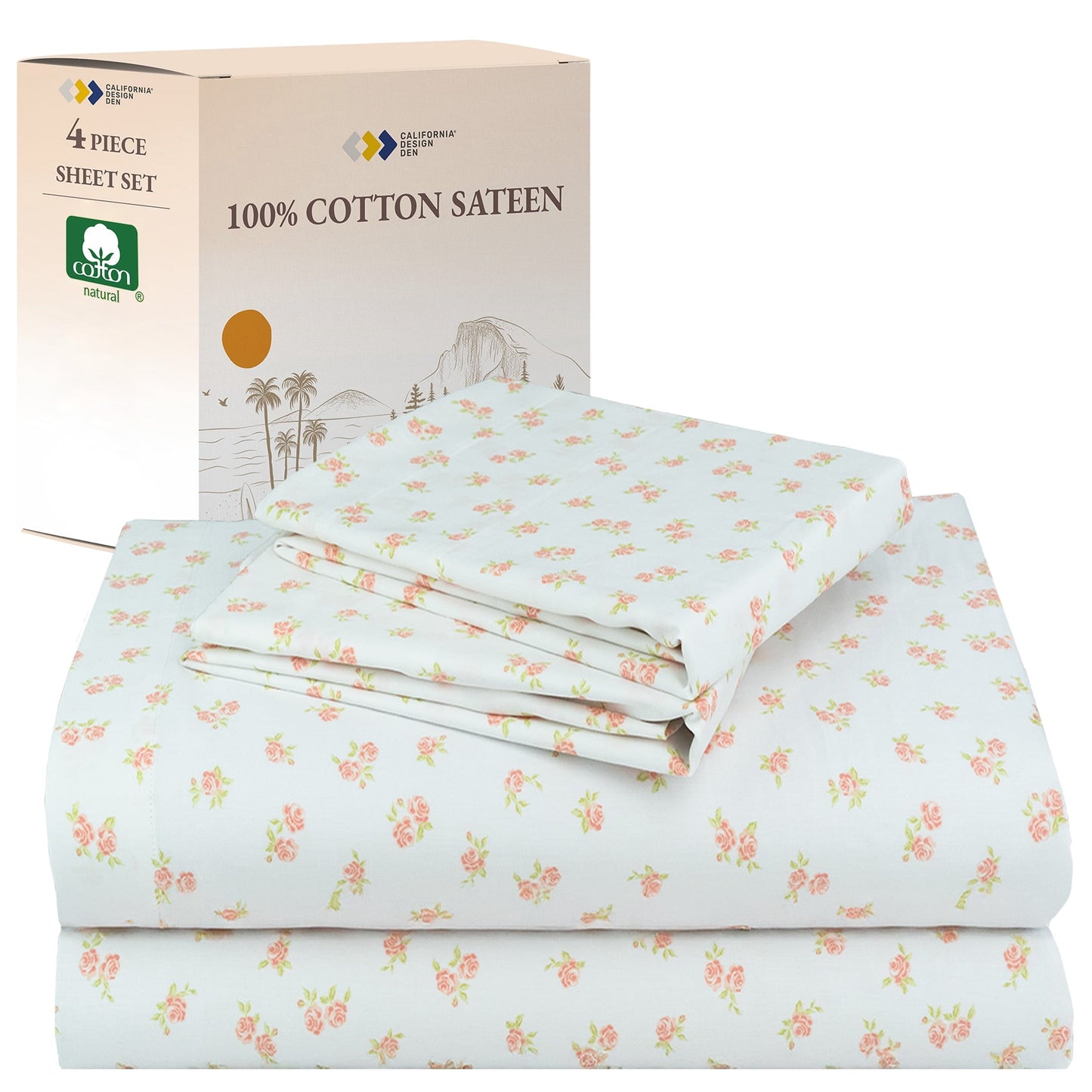 Premium Egyptian Cotton 4 Piece Printed Floral Bed Sheets Queen Size Set - 100% Cotton Sheets Queen, Soft Sateen Bedsheets, Deep Pocket Queen... - Breathable Egyptian Cotton Flat & Fitted Sheets - Default Title