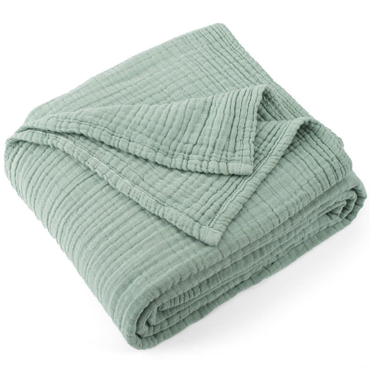 Decorative Knitted 100% Cotton Muslin Throw Blanket Gauze Blankets for Adults Soft Throws for Bed and Couch, 50" x 70" Sage Green - Lightweight Plush Warm Blanket for All Seasons - Default Title