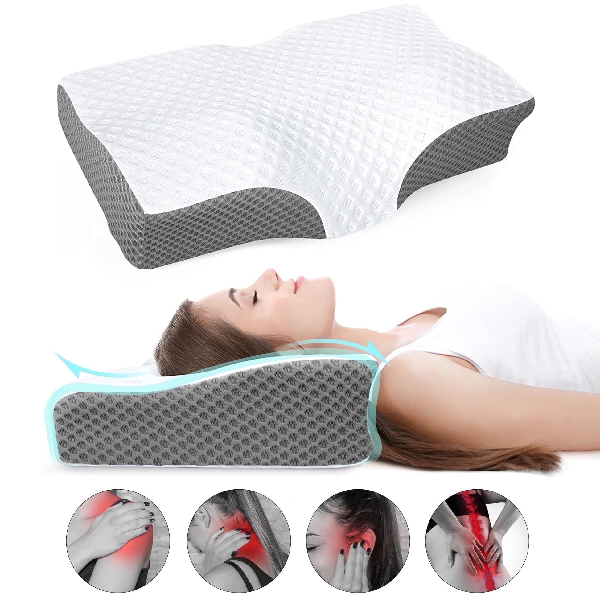 Decorative Plump Cervical Neck Pillow for Neck Pain Relief, Ergonomic Memory Foam Pillow Bed Pillows for Body Side Back Stomach Sleepi... - Orthopedic Shredded Foam Bed Pillow Set - Default Title