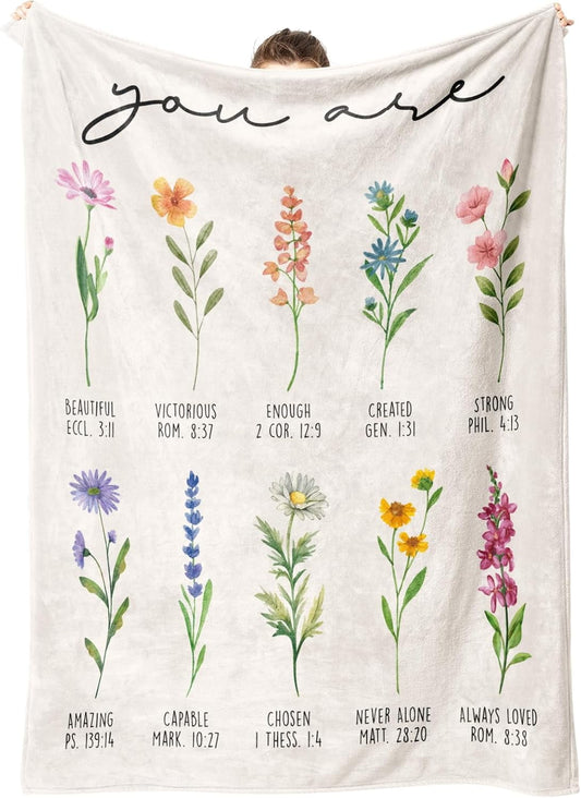 Super Soft Flannel Christian Gifts for Women, Christian Blanket with Flowers, Birthday Gifts for Women, Inspirational, Religious Gifts f... - Luxury Knitted Decorative Throw Blanket with Fringes - Default Title