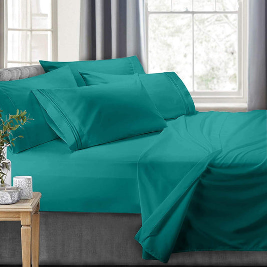 Premium Egyptian Cotton RV/Short Queen 6-Piece Bed Set for Campers - Deep Pocket Fitted Sheet Luxury Soft Microfiber, Teal - Luxury Bed Sheet Set with Deep Pockets - Default Title