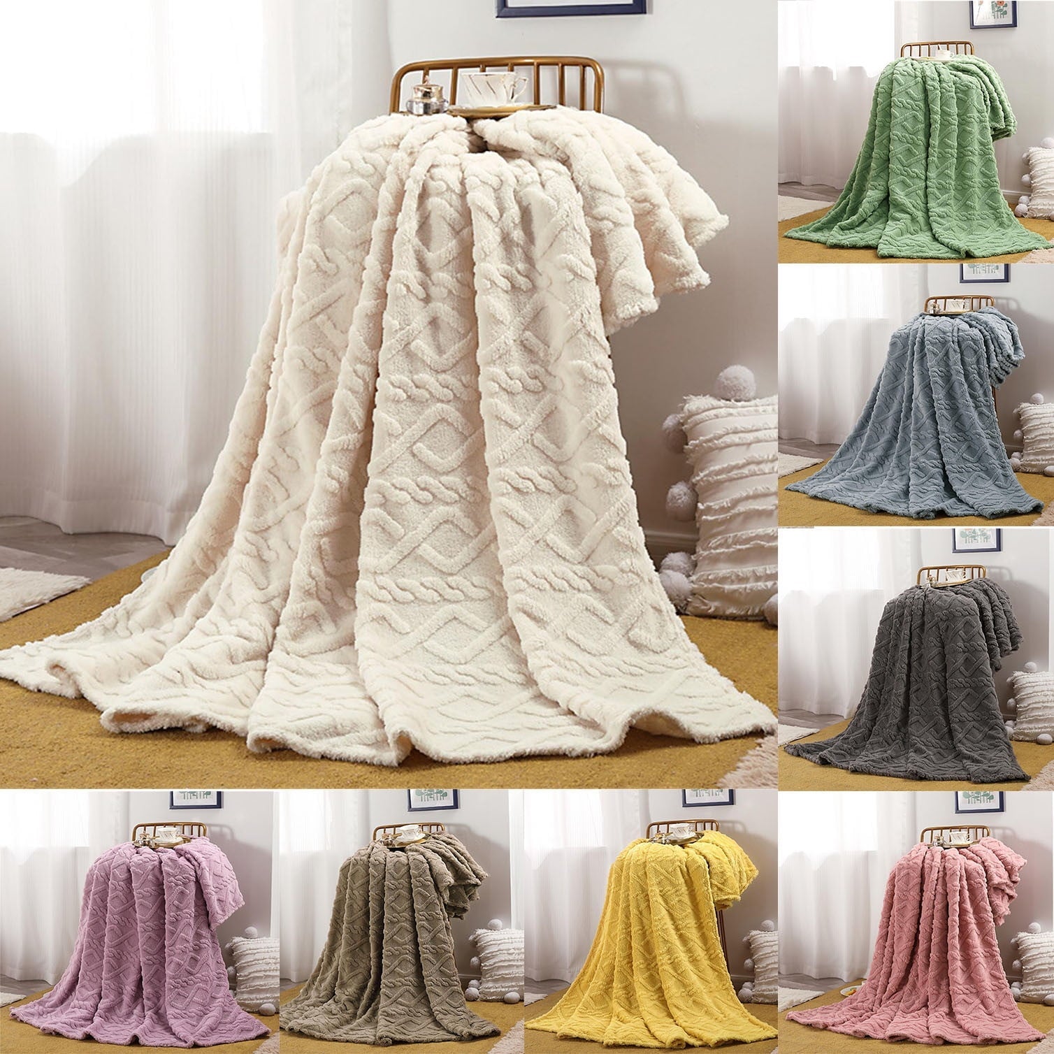 Super Soft Flannel Clearance Under $5 Throw Blanket, Super Soft Warm Solid Color Thicken Flannel Blankets, Microfiber Machine Washable f... - Super Soft Reversible Sherpa Flannel Blanket - Default Title