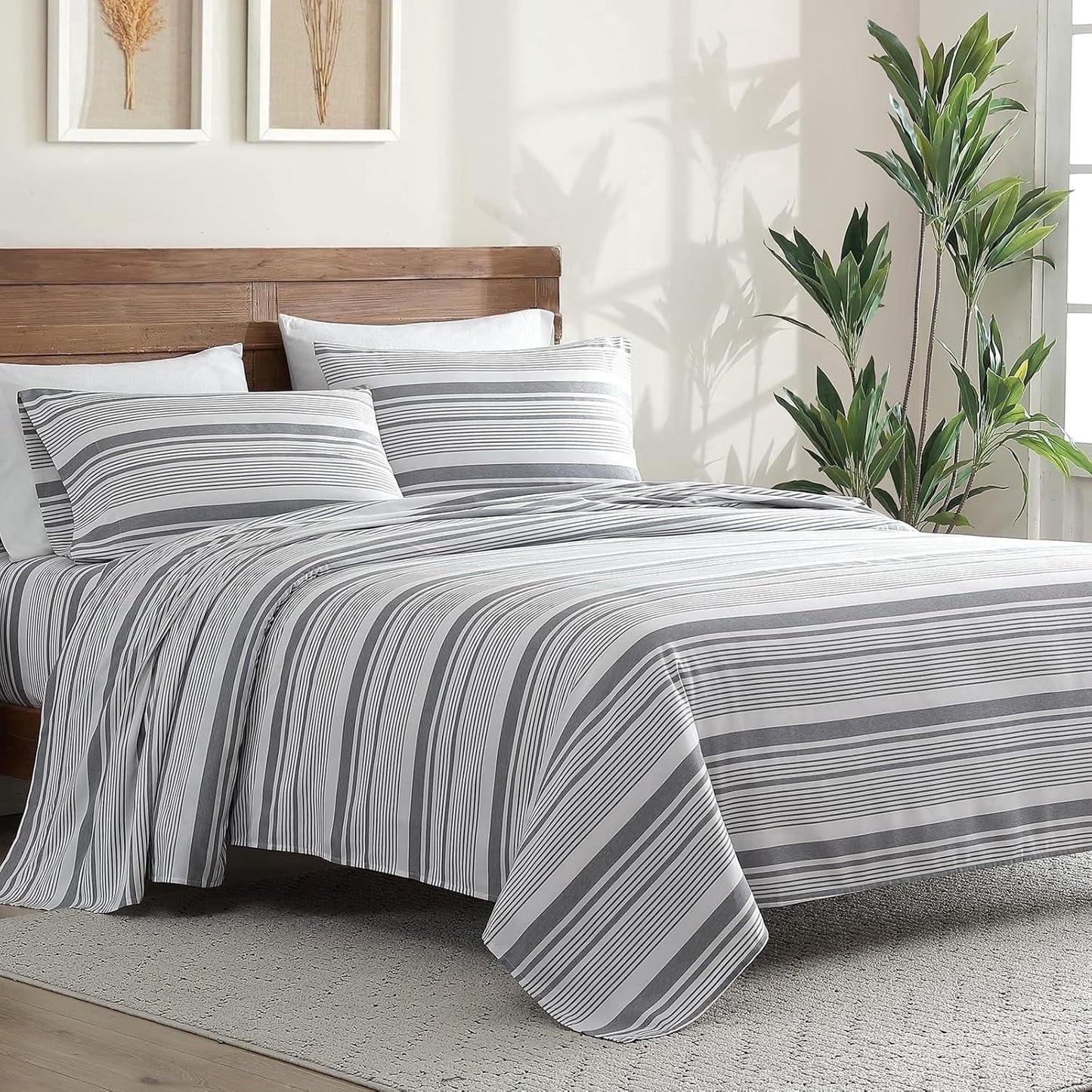 Premium Egyptian Cotton Home 3-Piece Twin Microfiber Classic Stripe Bed Sheet Set, Super Soft, Breathable Stripe Bedding with 16 inches Deep ... - Cooling Hotel Quality Bedding Sheets and Pillowcases - Default Title