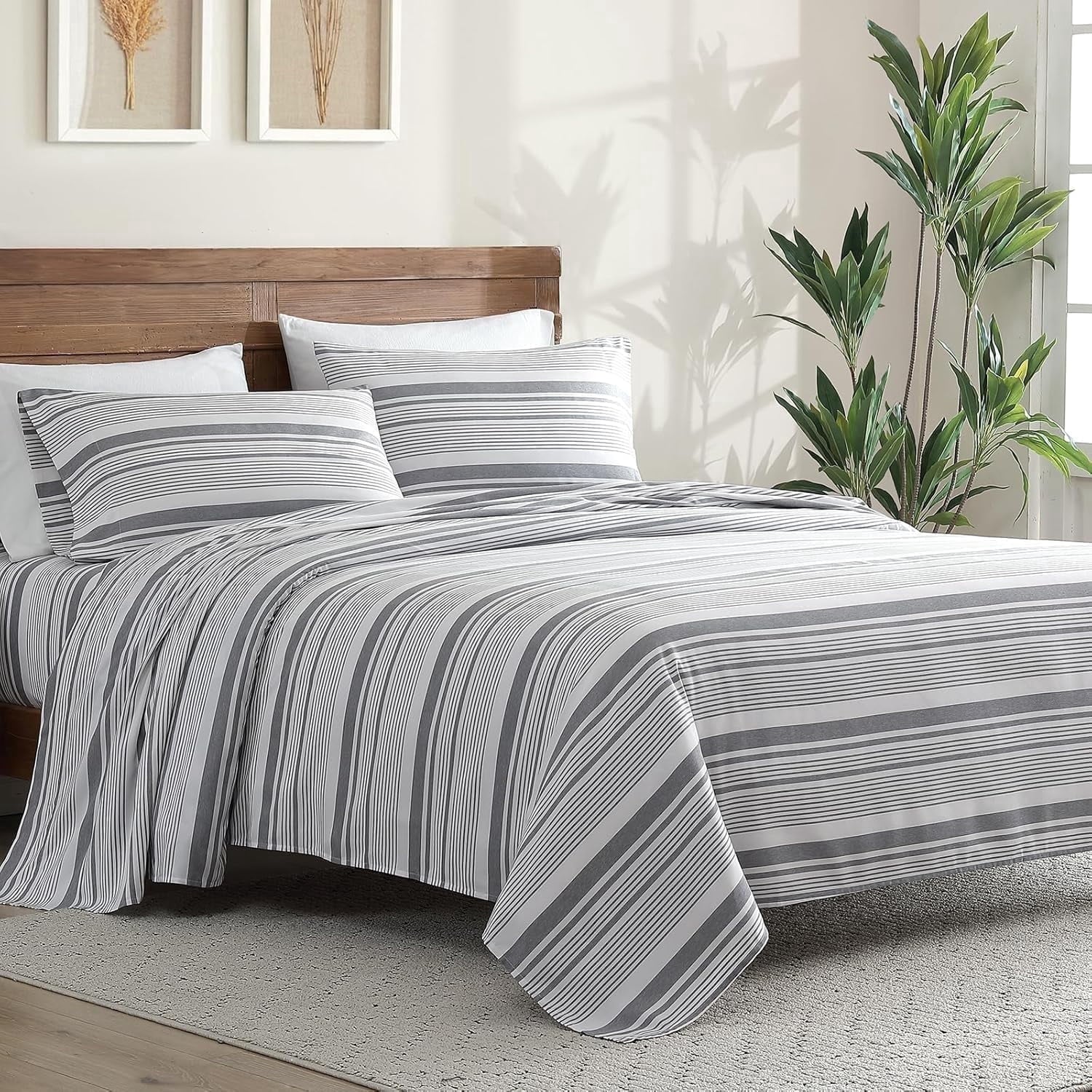 Premium Egyptian Cotton Home 3-Piece Twin Microfiber Classic Stripe Bed Sheet Set, Super Soft, Breathable Stripe Bedding with 16 inches Deep ... - Cooling Hotel Quality Bedding Sheets and Pillowcases - Default Title