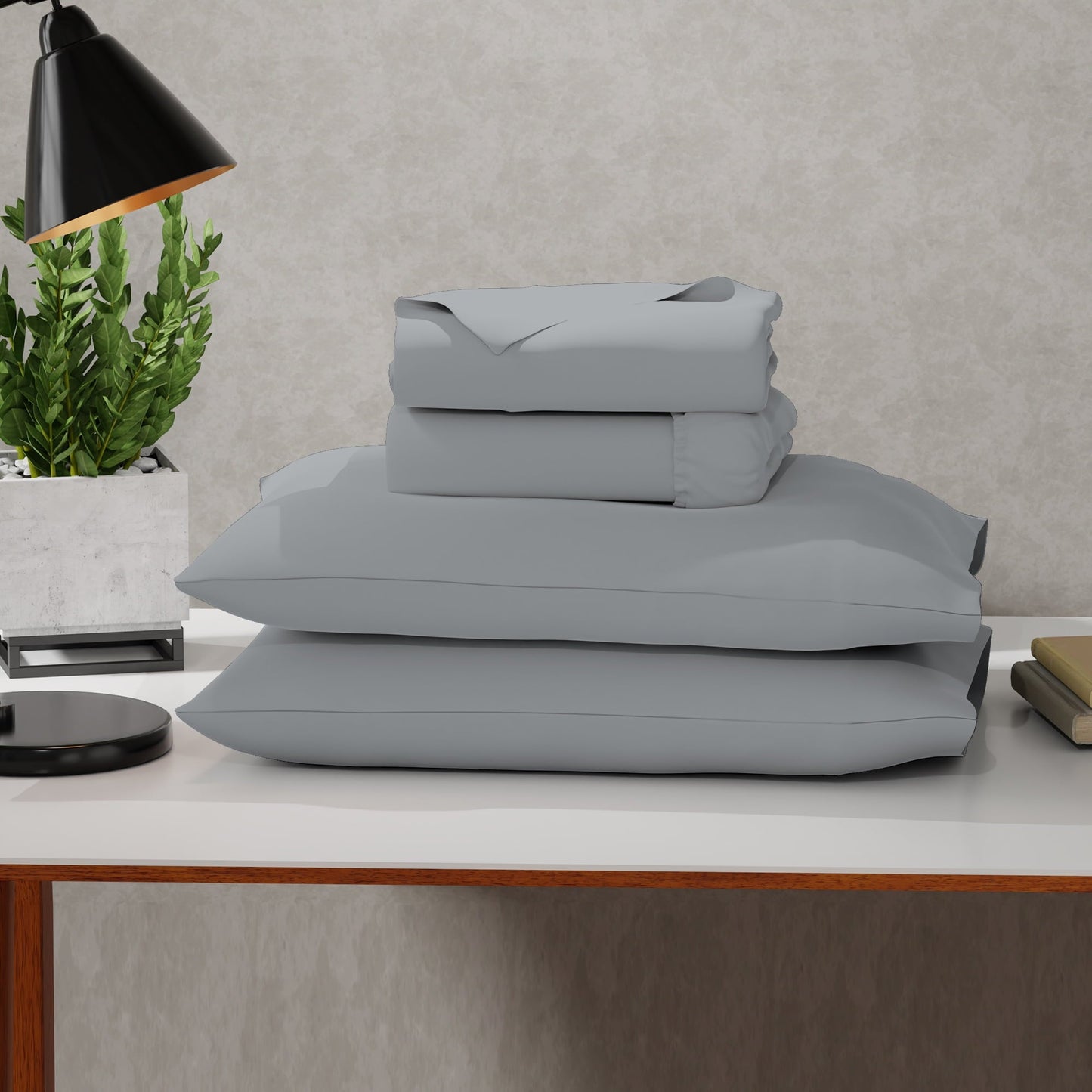 Ultra-Soft Soft Finish Microfiber Percale Queen Bed Sheet Set – 4-Piece Lightweight, Wrinkle-Resistant, Quick-Dry, Light Gray - Cooling Hotel Quality Bedding Sheets and Pillowcases - Default Title