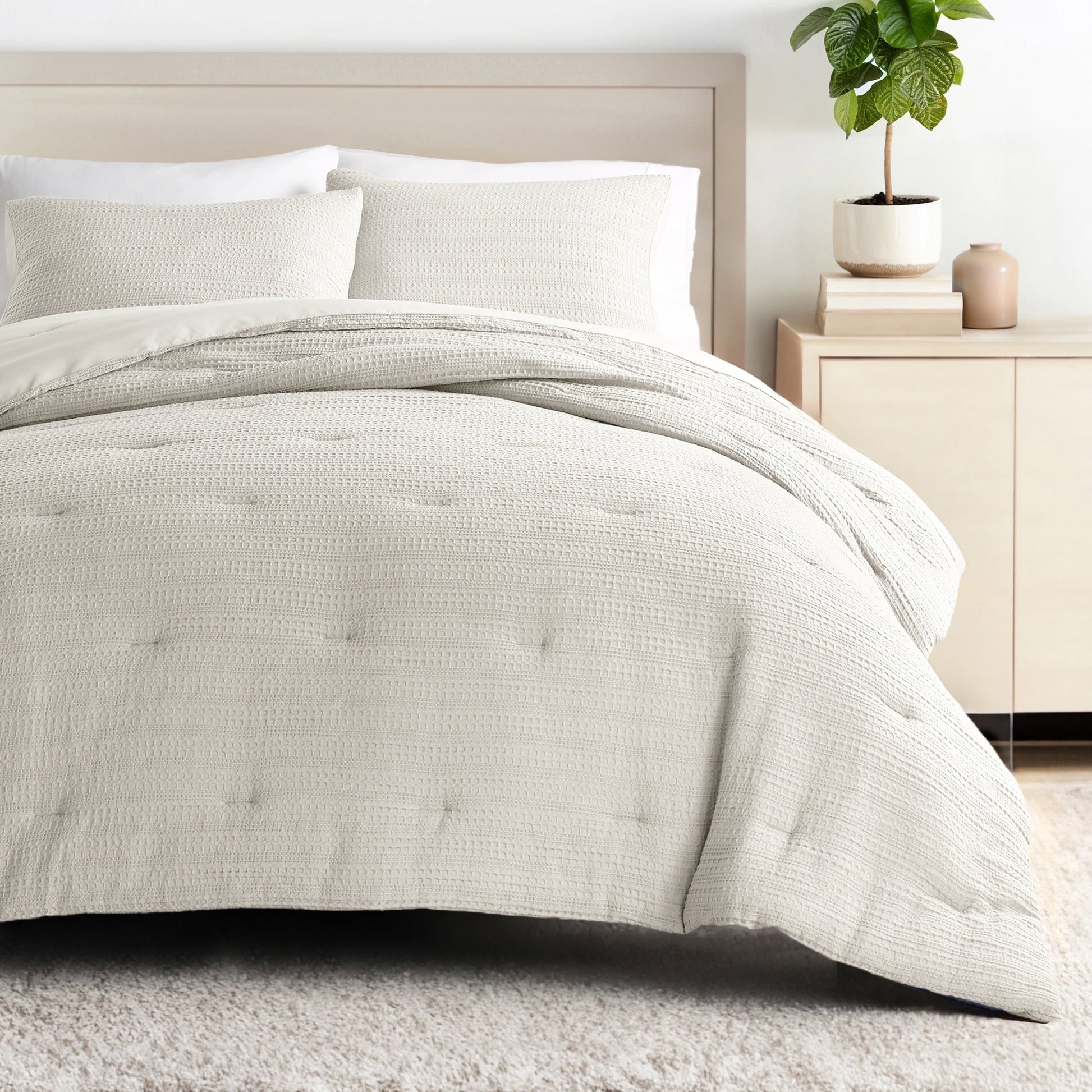 Fluffy Down Alternative Textured Waffle Comforter Set ins Natural Waffle Comforter Bedding Sets, King/Cal King Size Bedding - Cloud-Like Soft Lightweight Bed Comforter - Default Title