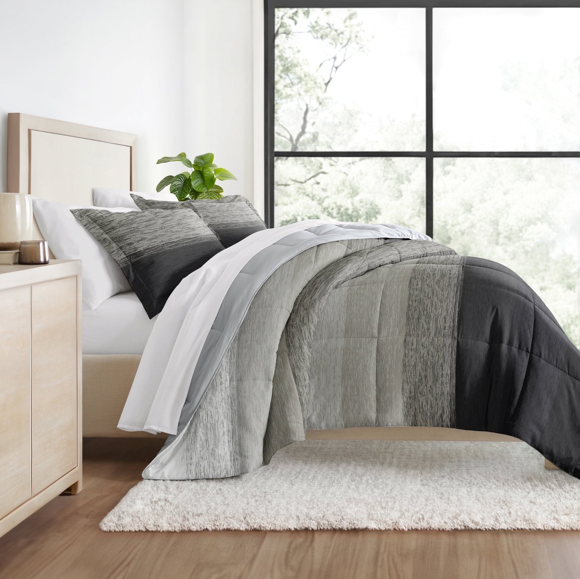 Heavyweight Warmth All Season Ultra Soft Comforter Set Lightweight Bedding in Gray/Black Ombre for Full/Queen Size - All-Season Down Alternative Comforter Insert - Default Title