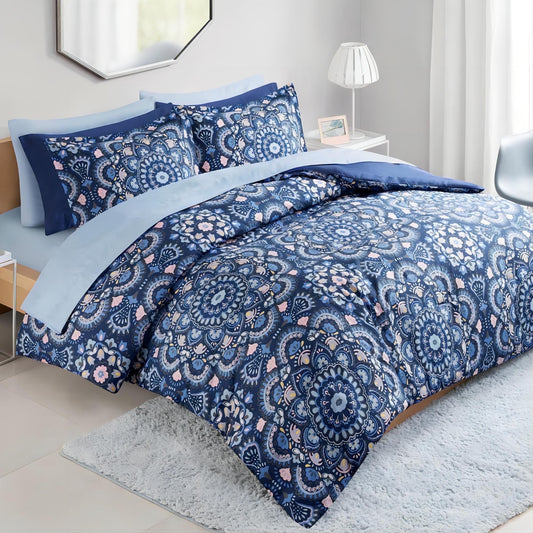 Fluffy Down Alternative Queen Size Comforter Set, 9-Piece Bed in a Bag Queen, Navy Blue Bedding Comforter Set with Comforter, Flat Sheets, Fi... - Hypoallergenic Ultra-Fluffy Quilt for Winter - Default Title
