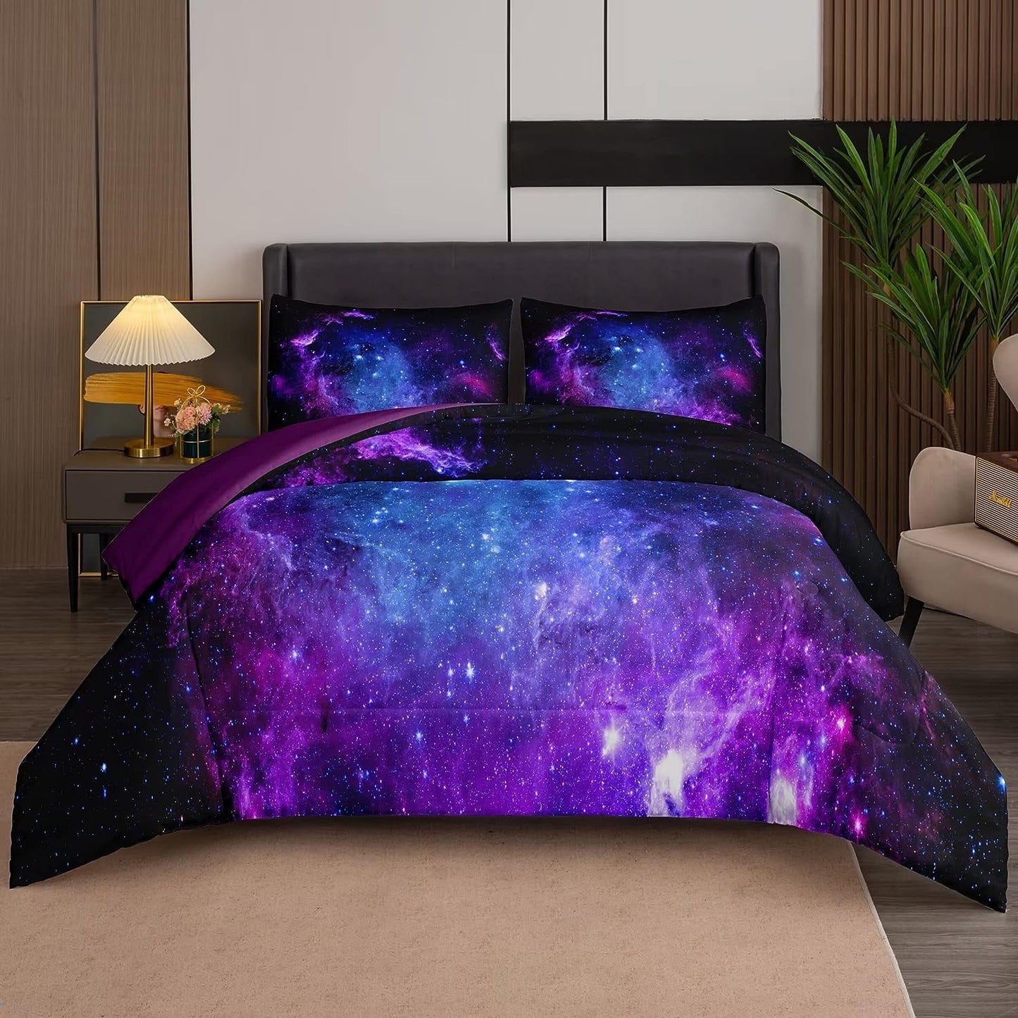 Hypoallergenic Cloud Galaxy Comforter Set Outer Space Purple Starry Sky Night Pattern Bedding Set for Girls Boys Kids Teens Twin Size with... - Luxurious Quilted Duvet Cover Set - Default Title