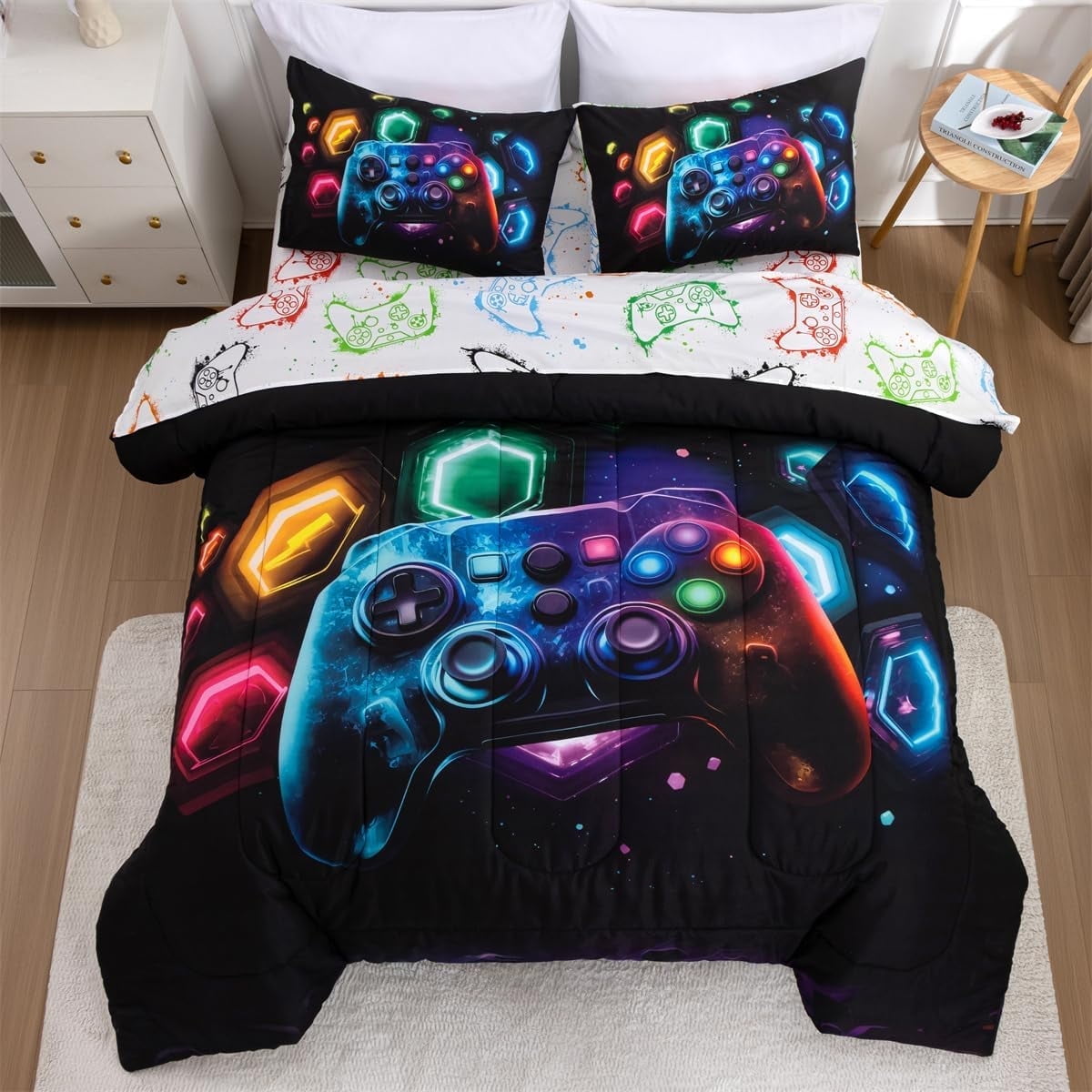 Heavyweight Warmth Game Console Comforter Set for Boys Girls Kids Space Universe Gaming Geometric Lightweight Microfiber Gamer Bedding S... - Luxurious Quilted Duvet Cover Set - Default Title