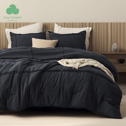 Luxurious Quilted Cozy Comfort Full Comforter Set with Sheet - 4 Pieces Soft Black Bedding Sets, Grid Pinch Pleat, All Season Lightweig... - Cloud-Like Soft Lightweight Bed Comforter - Default Title